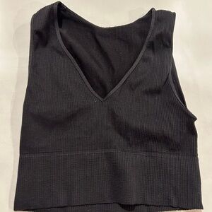Nikibiki Black and Blue Ribbed V-Neck Crop Top